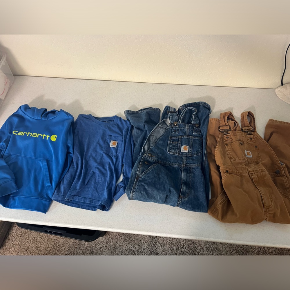 Carhartt Kids Blue Hoodie and Overalls Set and long sleeve bundle size 6